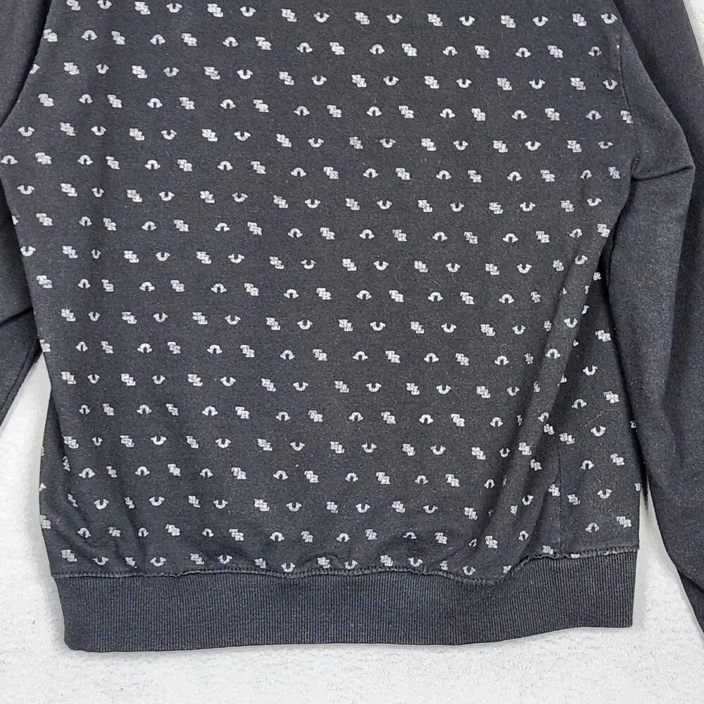 TRUE RELIGION Hoodie Mens Large Black Kangaroo Pocket AOP Activewear